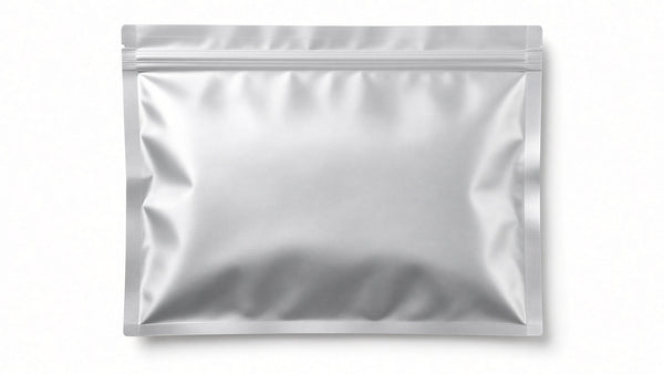 Bolsa metalizada plana 10x15 cm con cierre zipper, vista frontal