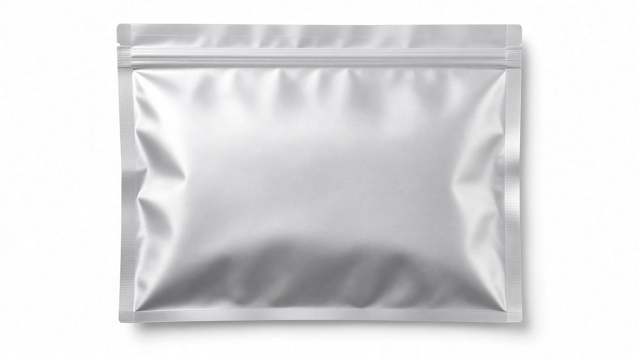 Bolsa metalizada plana 10x15 cm con cierre zipper, vista frontal
