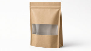 Bolsa stand-up kraft resellable — hero blanco Armovac
