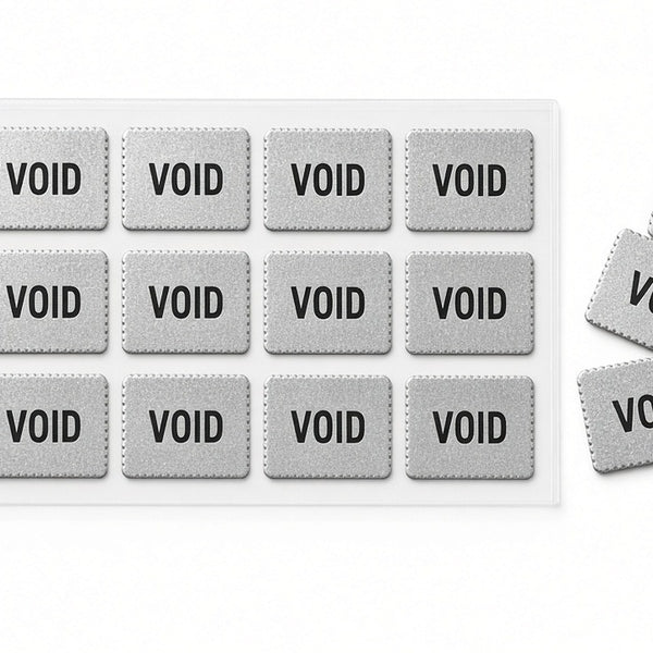 Sello de seguridad VOID plateado de 30×15 mm