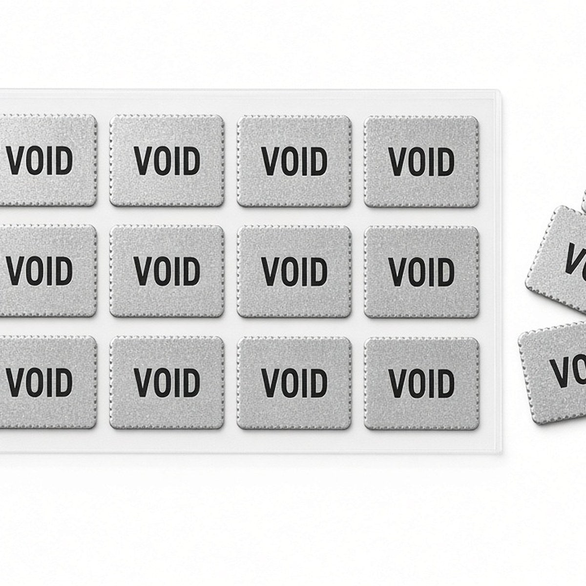 Sello de seguridad VOID plateado de 30×15 mm