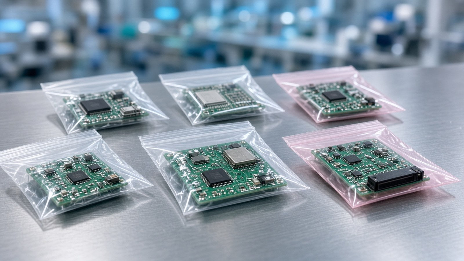 Electronic boards in protective zipper bags