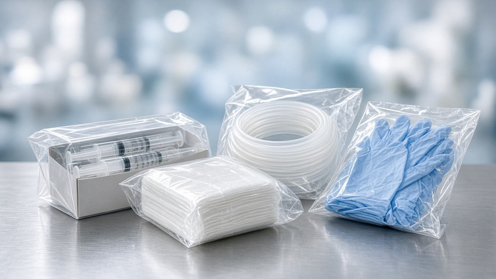 Medical supplies packed in clear bags