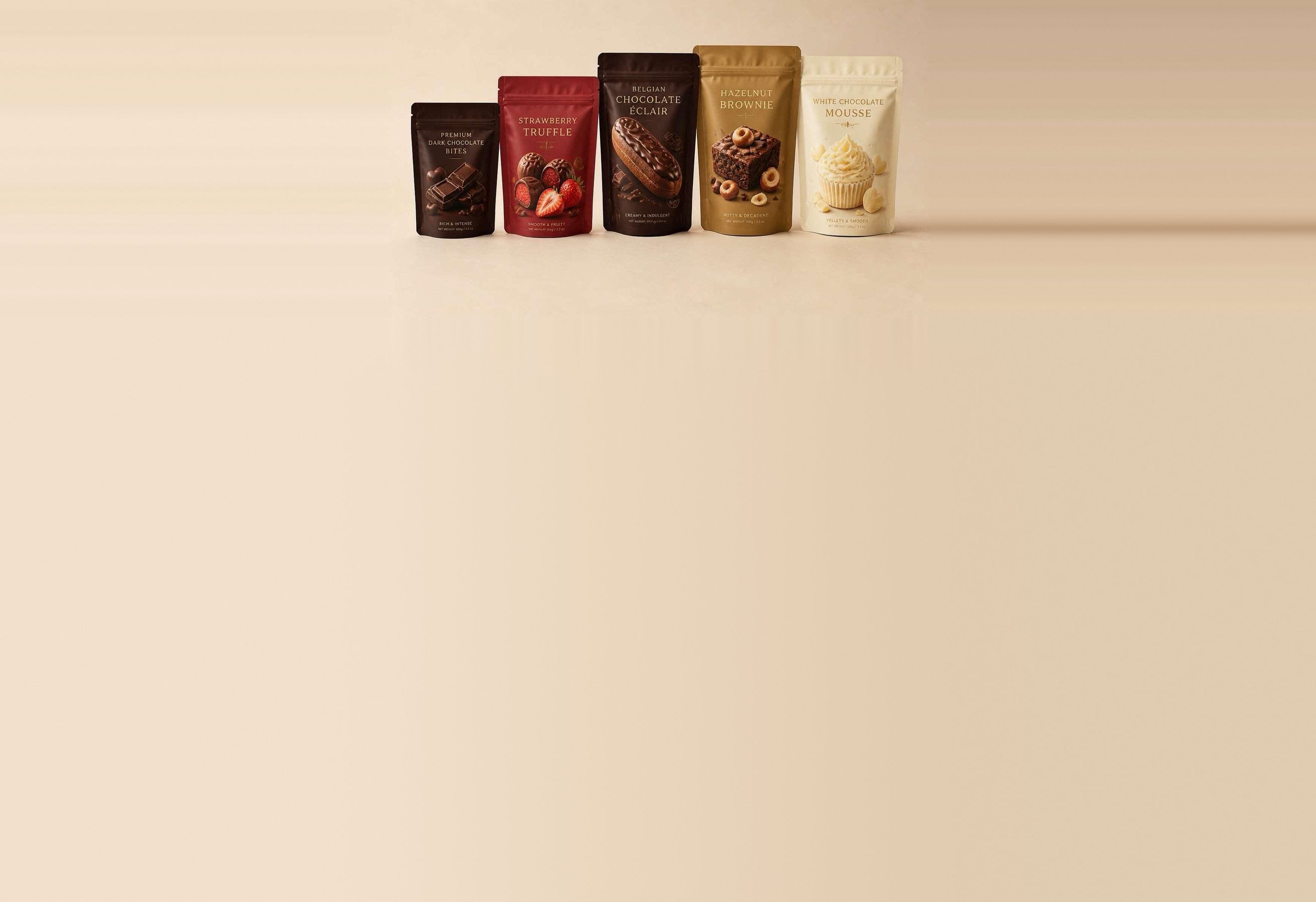 Bolsas stand-up impresas para chocolates y postres